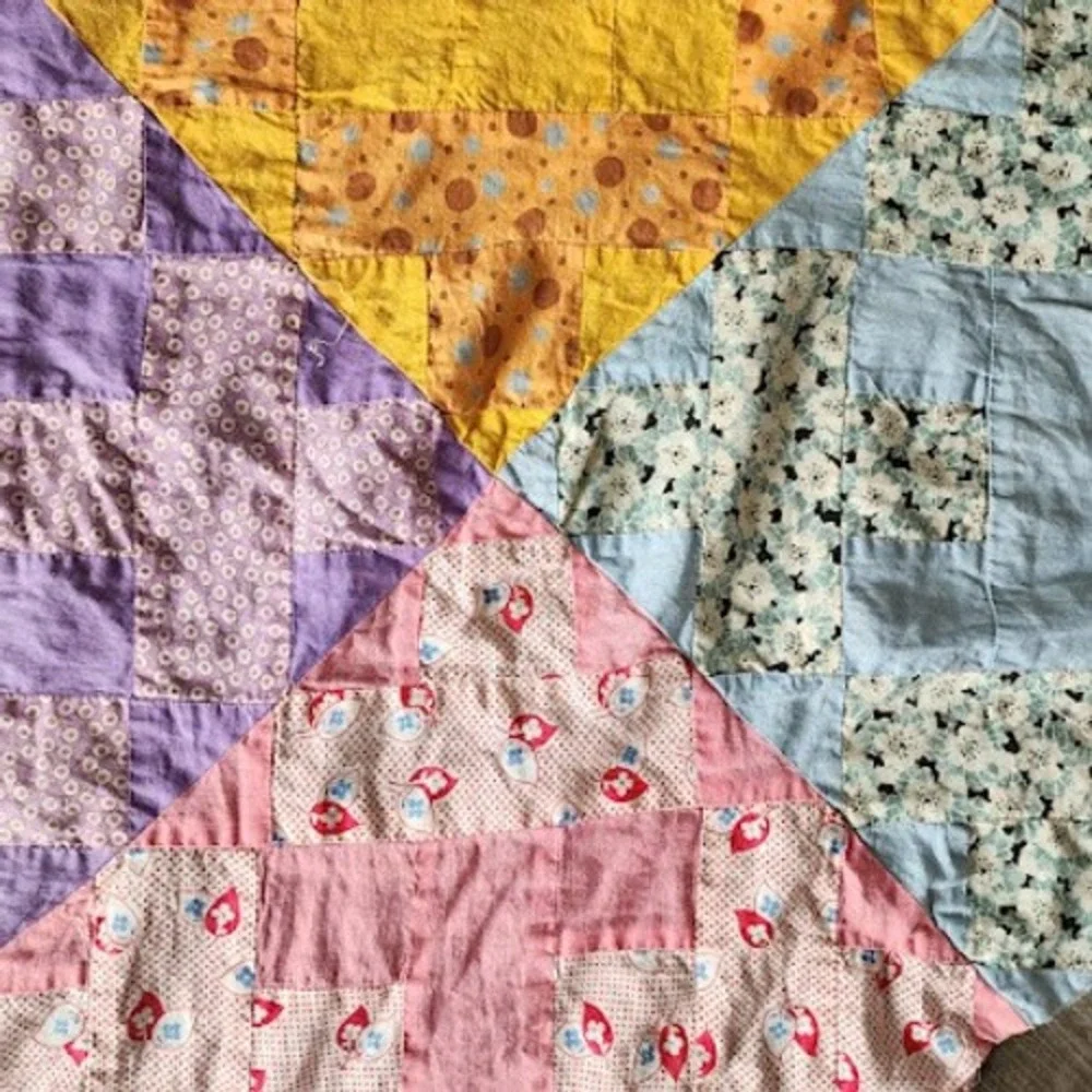 1940s Patchwork Quilt Top Only Feedsack Calico Cross Crown 55x70